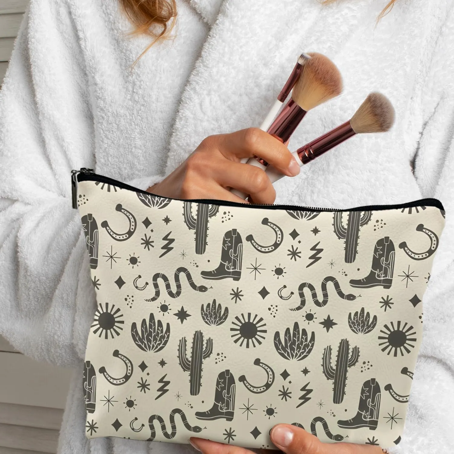 Western Makeup Bags - Vintage Cowboy Boots Cosmetic Bag, Toiletry Bag - Preppy Makeup Pouch (PU)