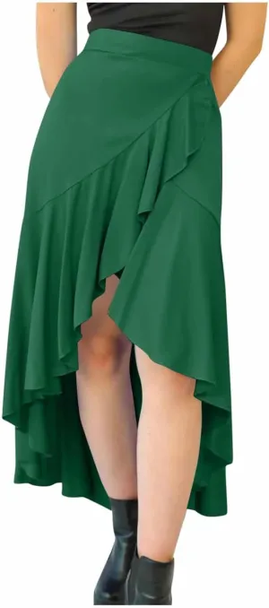 Western Skirts for Women Midi Ruffle Summer Skirt High Waisted Wrap Flowy Skirts High-Low A Line Gothic Skirts