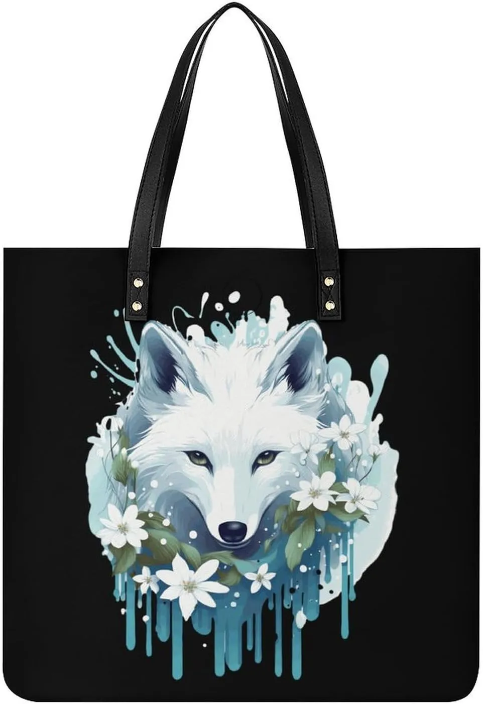 White Fox Tote Bags PU Leather Top Handle Satchel Handbags Shoulder Bags Travel Purse for Women Men