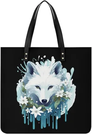 White Fox Tote Bags PU Leather Top Handle Satchel Handbags Shoulder Bags Travel Purse for Women Men