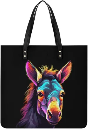 Wild Donkey Tote Bags PU Leather Top Handle Satchel Handbags Shoulder Bags Travel Purse for Women Men
