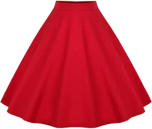 Women 50s Vintage Polka Dot A Line Pleated Midi Skirt Floral Cherry Cocktail Swing Skirt High Waist Knee Length Flared Skirt