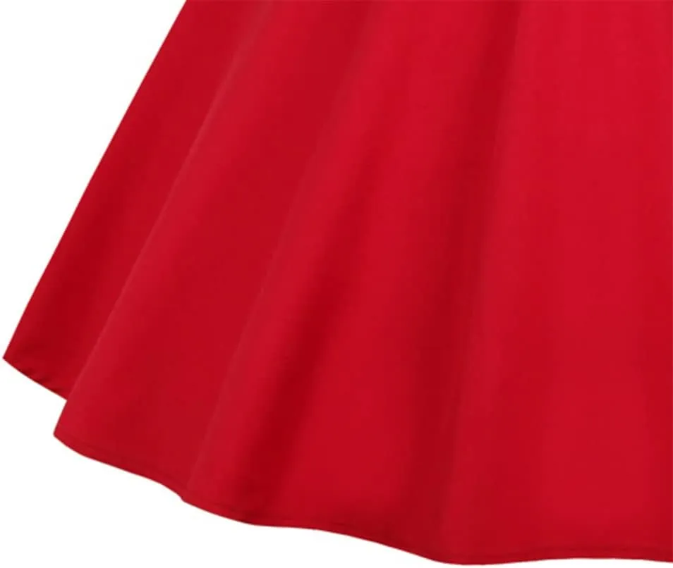 Women 50s Vintage Polka Dot A Line Pleated Midi Skirt Floral Cherry Cocktail Swing Skirt High Waist Knee Length Flared Skirt
