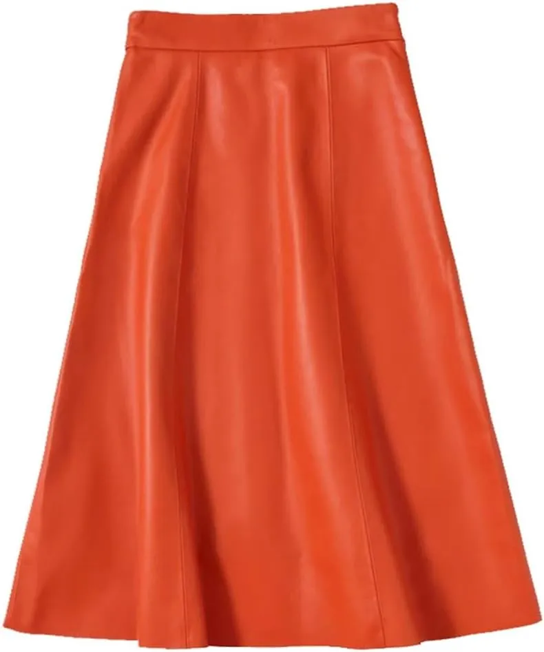 Women A-Line Long Leather Skirt Big Hem Pocket Maxi Umbrella Skirt Solid Pockets Midi Skirt