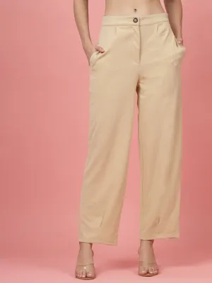 Women Beige Regular Fit Mid-Rise Parallel Trousers