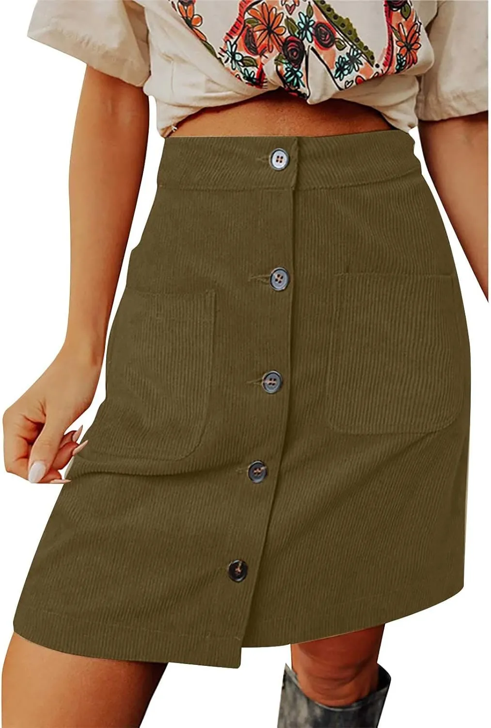 Women Corduroy Skirt Suede Pencil Skirts Office High Waist Button Bodycon Dress Knee Length Summer Elegant Dresses