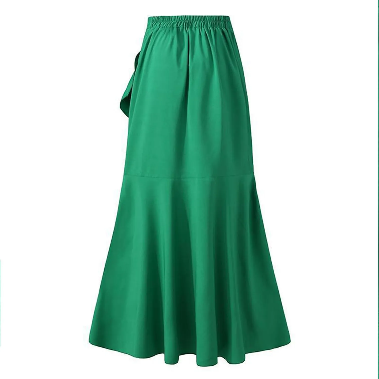 Women Irregular Ruffle Skirts Solid Work Outfits Elegant Slit Maxi Skirt High Waist Belt Flowy Skirts Trendy Clothes