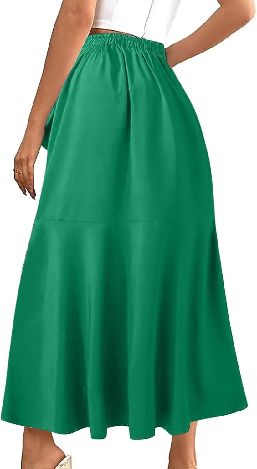 Women Irregular Ruffle Skirts Solid Work Outfits Elegant Slit Maxi Skirt High Waist Belt Flowy Skirts Trendy Clothes