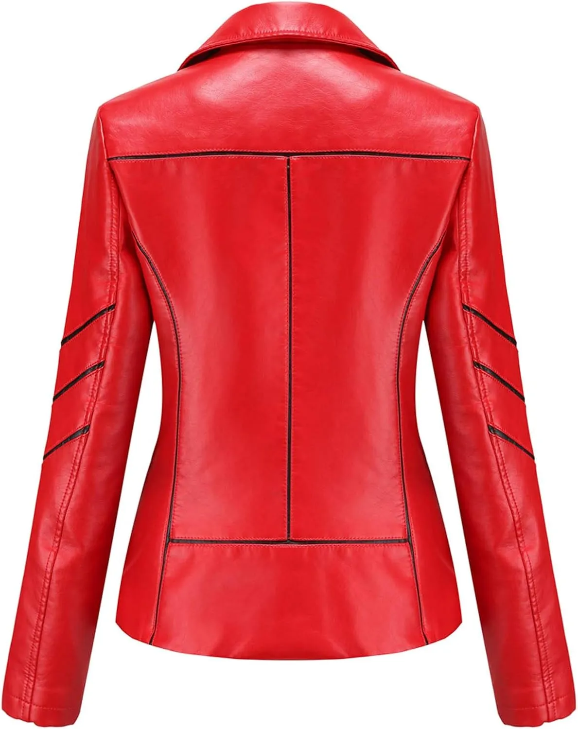 Women Leather Jacket Stand-Up Collar Zipper Stitching Solid Color Jacket Faux Leather Jacket Women Faux Leather