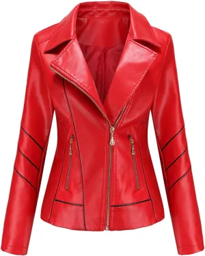 Women Leather Jacket Stand-Up Collar Zipper Stitching Solid Color Jacket Faux Leather Jacket Women Faux Leather