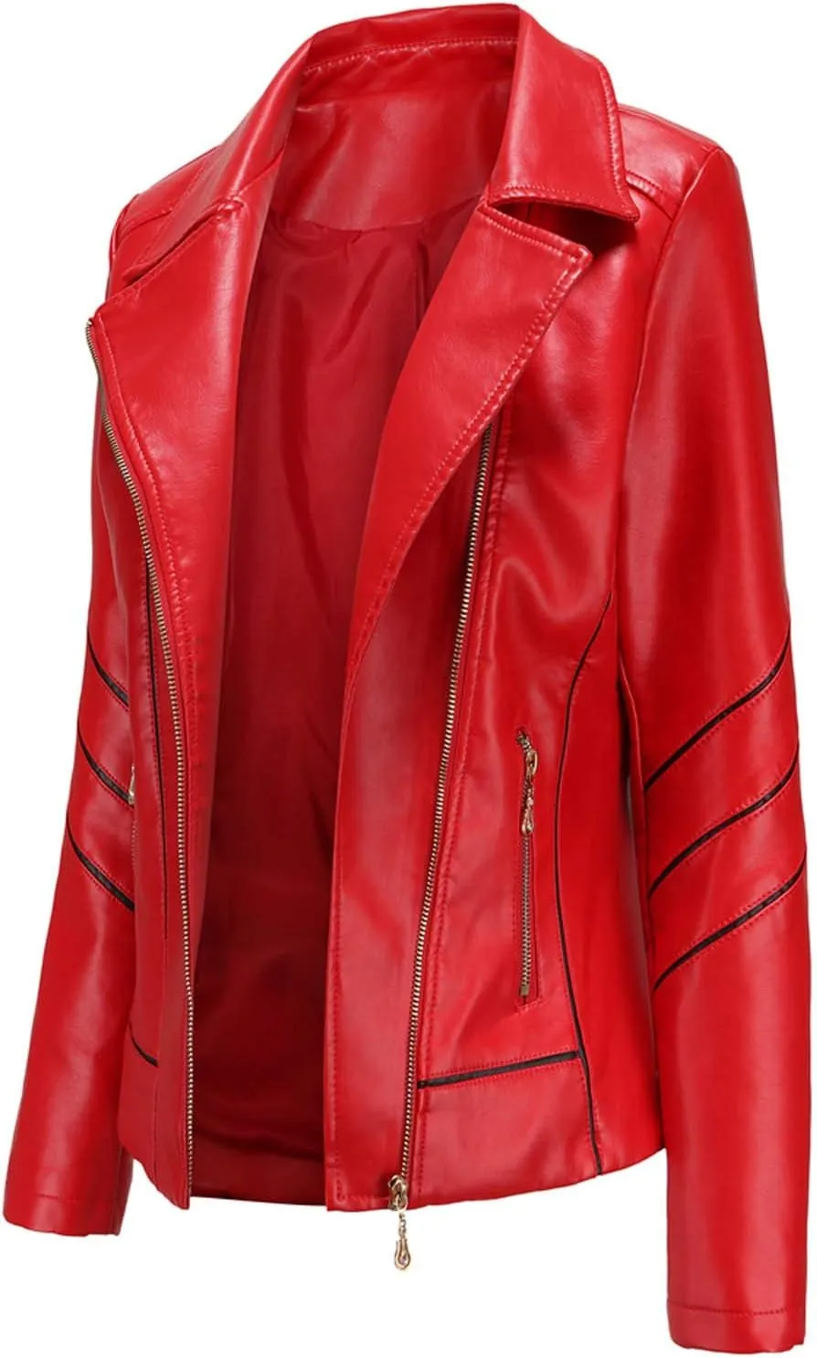 Women Leather Jacket Stand-Up Collar Zipper Stitching Solid Color Jacket Faux Leather Jacket Women Faux Leather