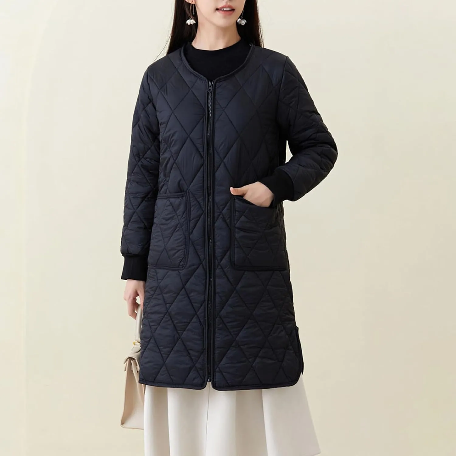 Women Long Quilted Puffer Coats for Winter Cotton-Padded Jacket Button Long Sleeve Pockets Warm Winter Outerwear