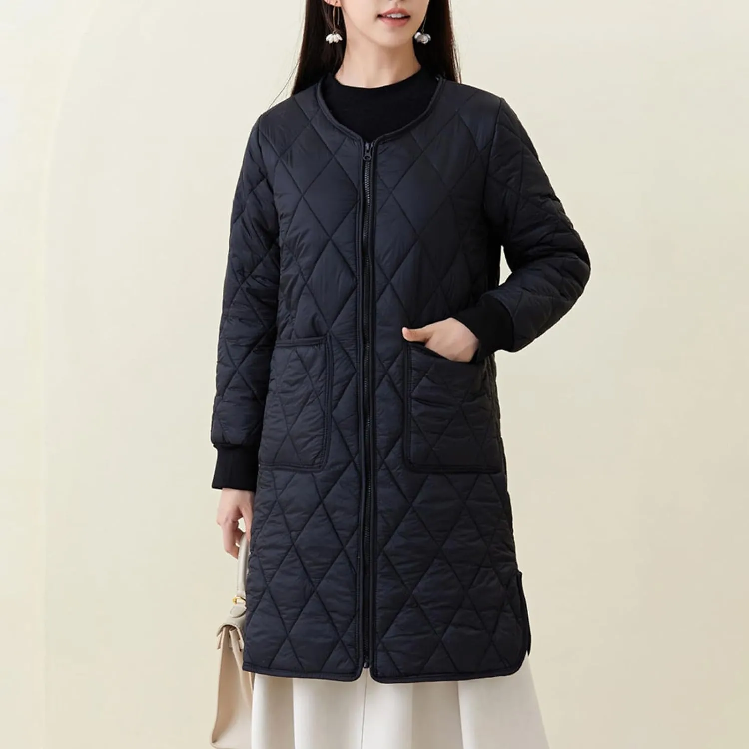 Women Long Quilted Puffer Coats for Winter Cotton-Padded Jacket Button Long Sleeve Pockets Warm Winter Outerwear