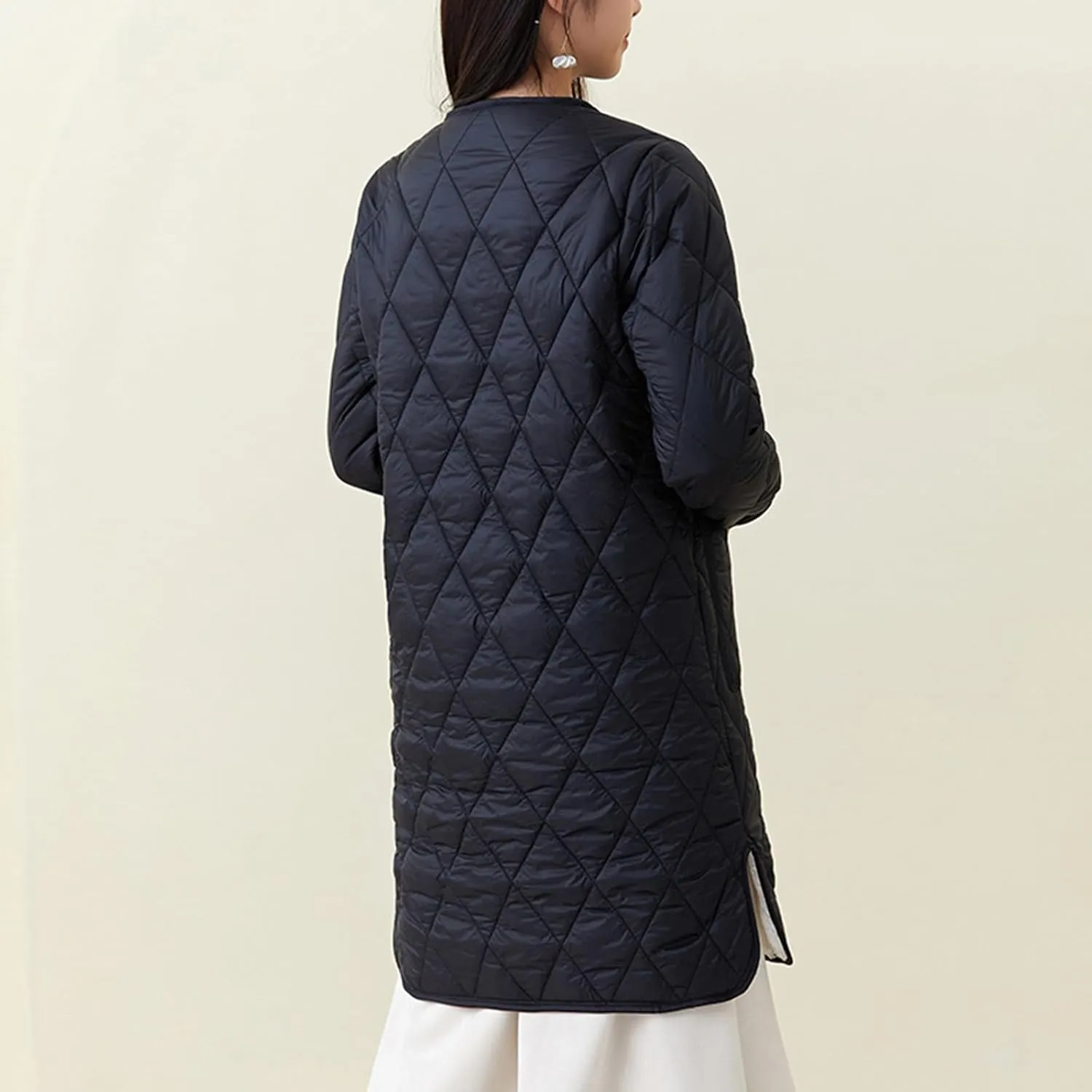 Women Long Quilted Puffer Coats for Winter Cotton-Padded Jacket Button Long Sleeve Pockets Warm Winter Outerwear