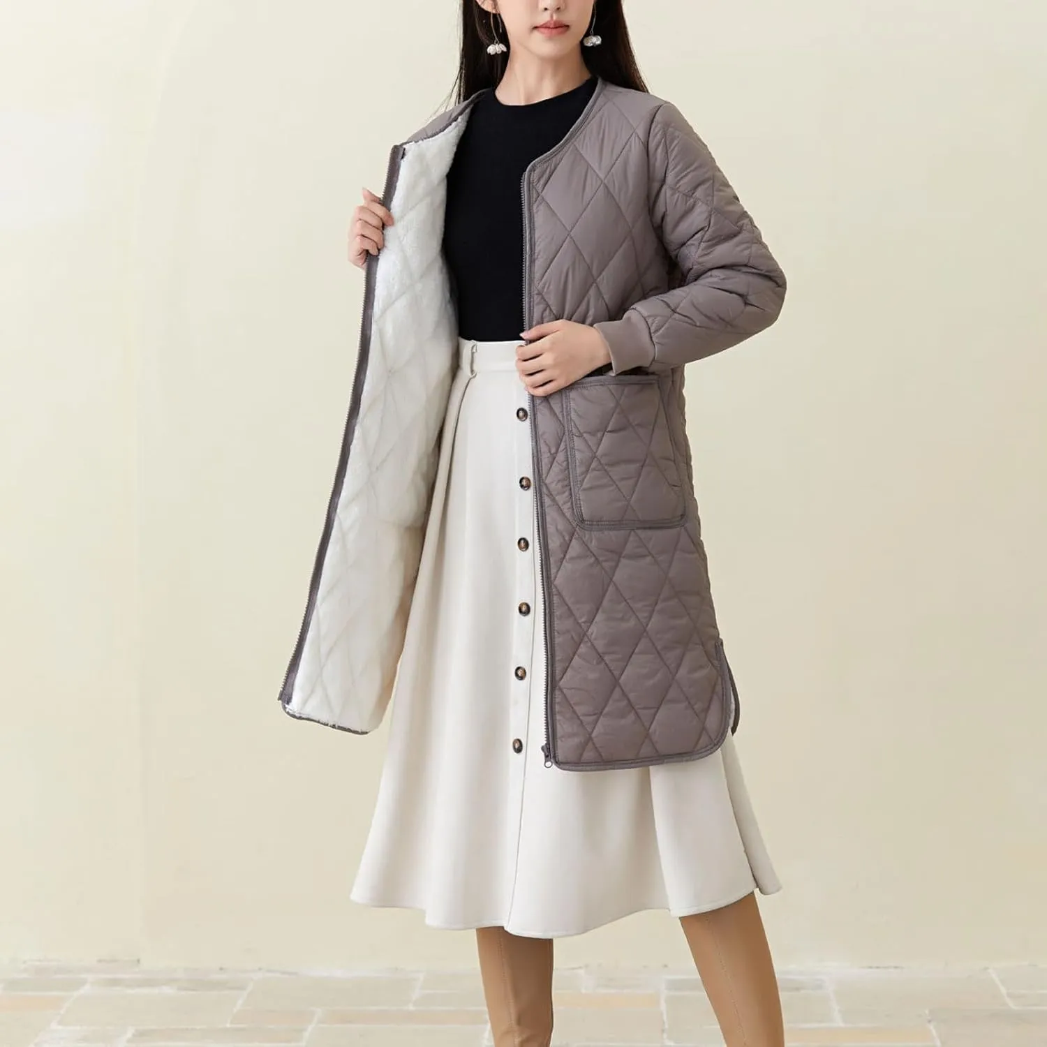 Women Long Quilted Puffer Coats for Winter Cotton-Padded Jacket Button Long Sleeve Pockets Warm Winter Outerwear