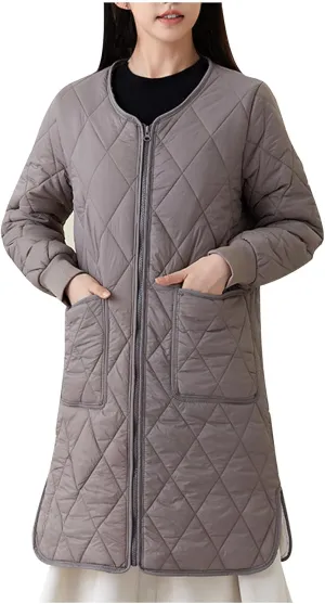 Women Long Quilted Puffer Coats for Winter Cotton-Padded Jacket Button Long Sleeve Pockets Warm Winter Outerwear