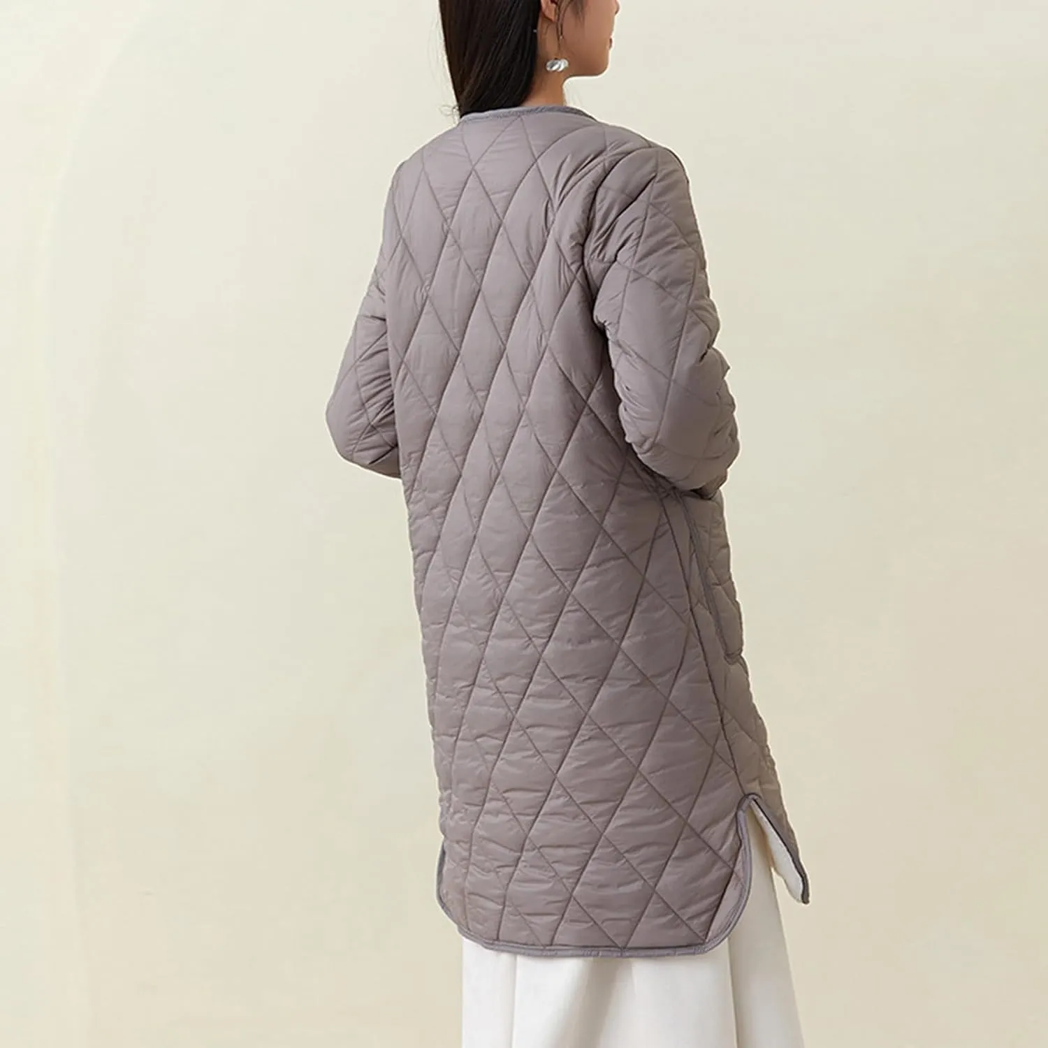 Women Long Quilted Puffer Coats for Winter Cotton-Padded Jacket Button Long Sleeve Pockets Warm Winter Outerwear