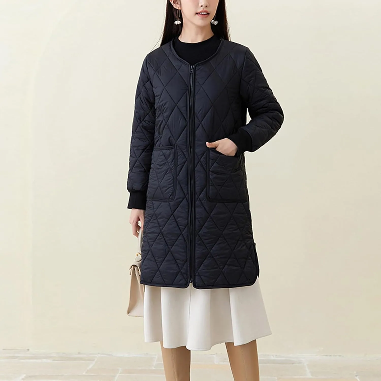 Women Long Quilted Puffer Coats for Winter Cotton-Padded Jacket Button Long Sleeve Pockets Warm Winter Outerwear
