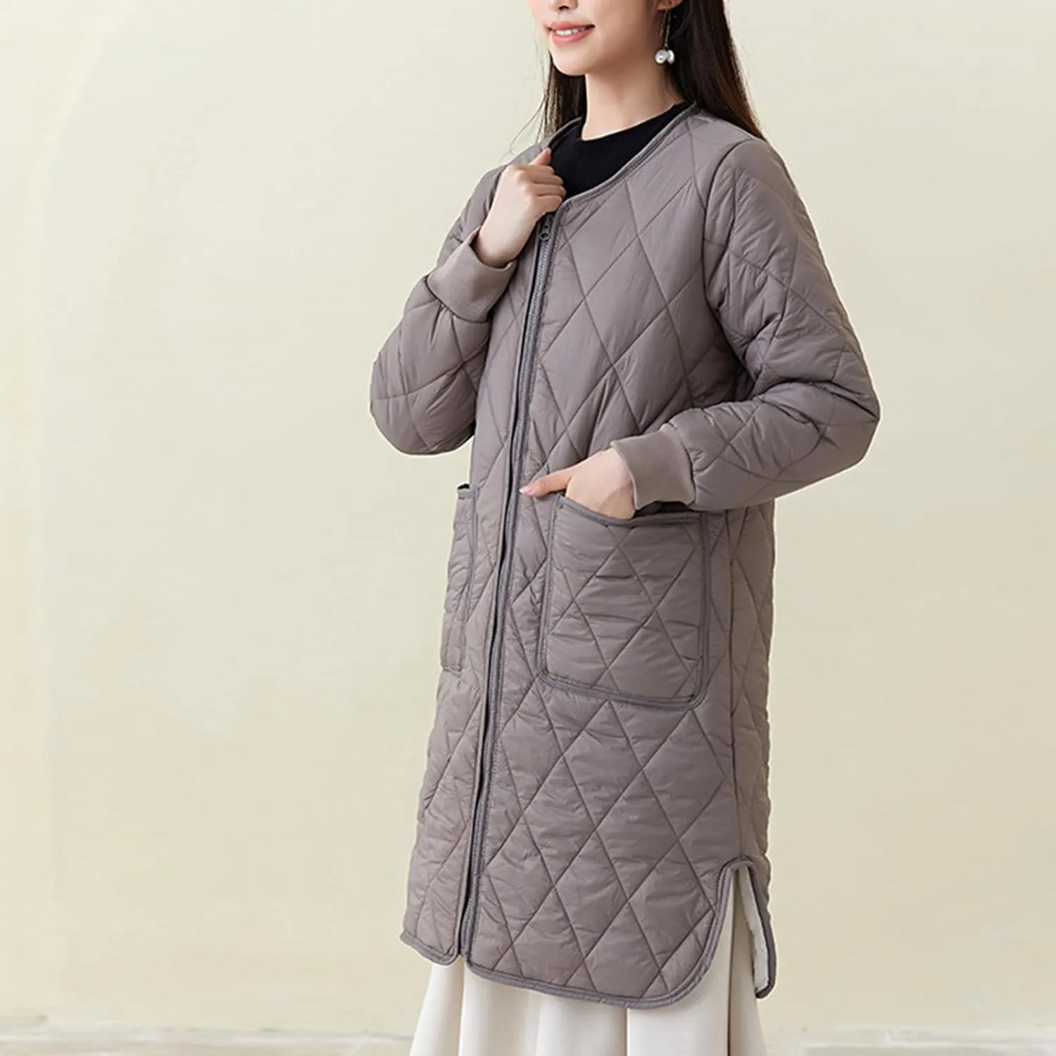 Women Long Quilted Puffer Coats for Winter Cotton-Padded Jacket Button Long Sleeve Pockets Warm Winter Outerwear