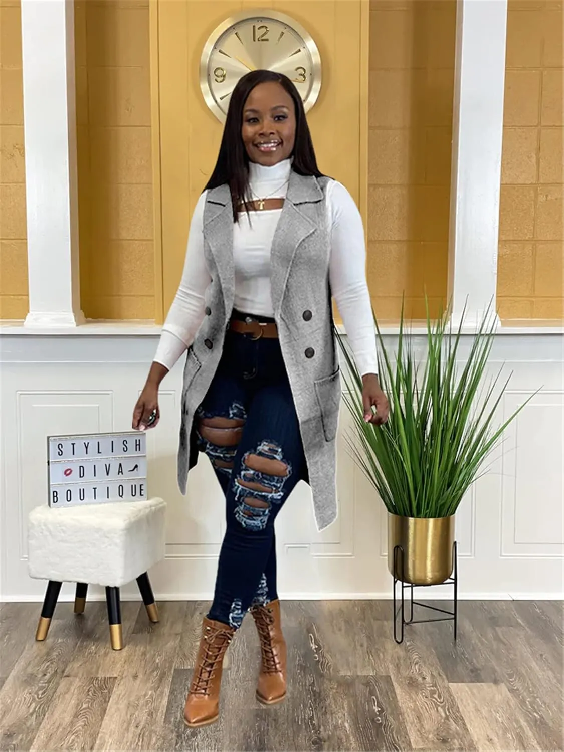 Women Long Sweater Vest Cardigans Sexy Sleeveless Ribbed Casual Jacket Coat Club