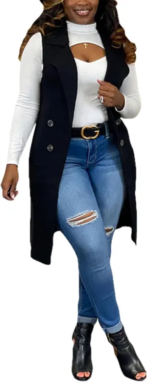 Women Long Sweater Vest Cardigans Sexy Sleeveless Ribbed Casual Jacket Coat Club