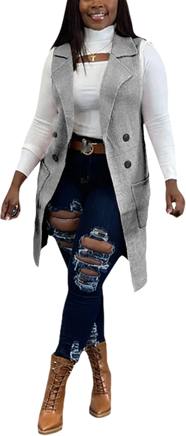 Women Long Sweater Vest Cardigans Sexy Sleeveless Ribbed Casual Jacket Coat Club