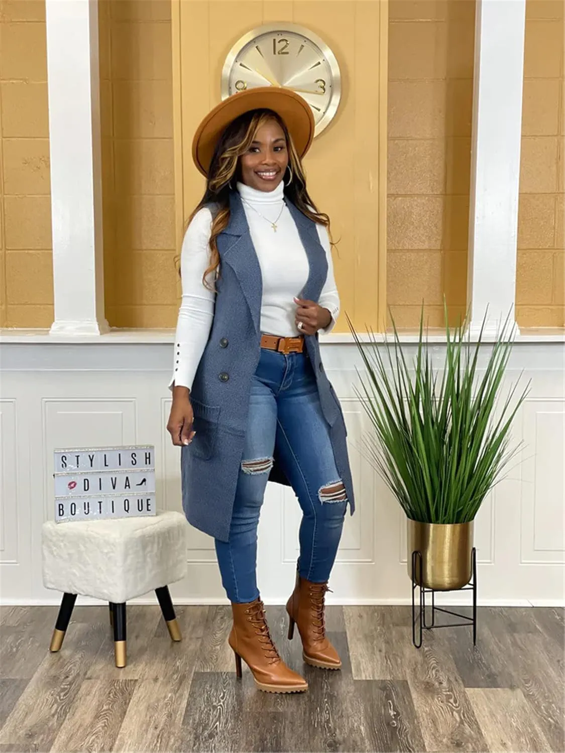 Women Long Sweater Vest Cardigans Sexy Sleeveless Ribbed Casual Jacket Coat Club