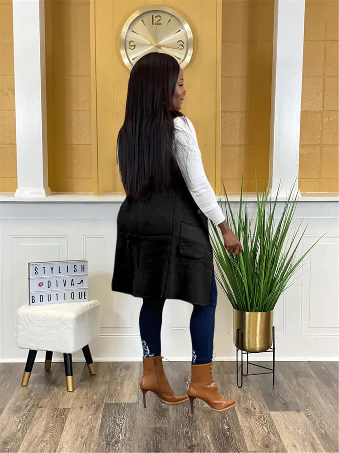 Women Long Sweater Vest Cardigans Sexy Sleeveless Ribbed Casual Jacket Coat Club