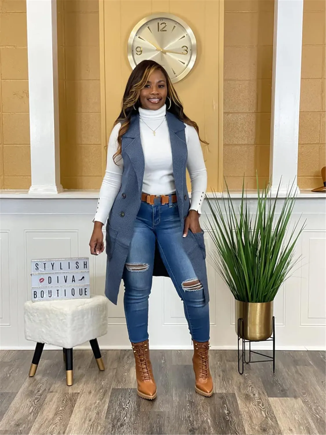Women Long Sweater Vest Cardigans Sexy Sleeveless Ribbed Casual Jacket Coat Club