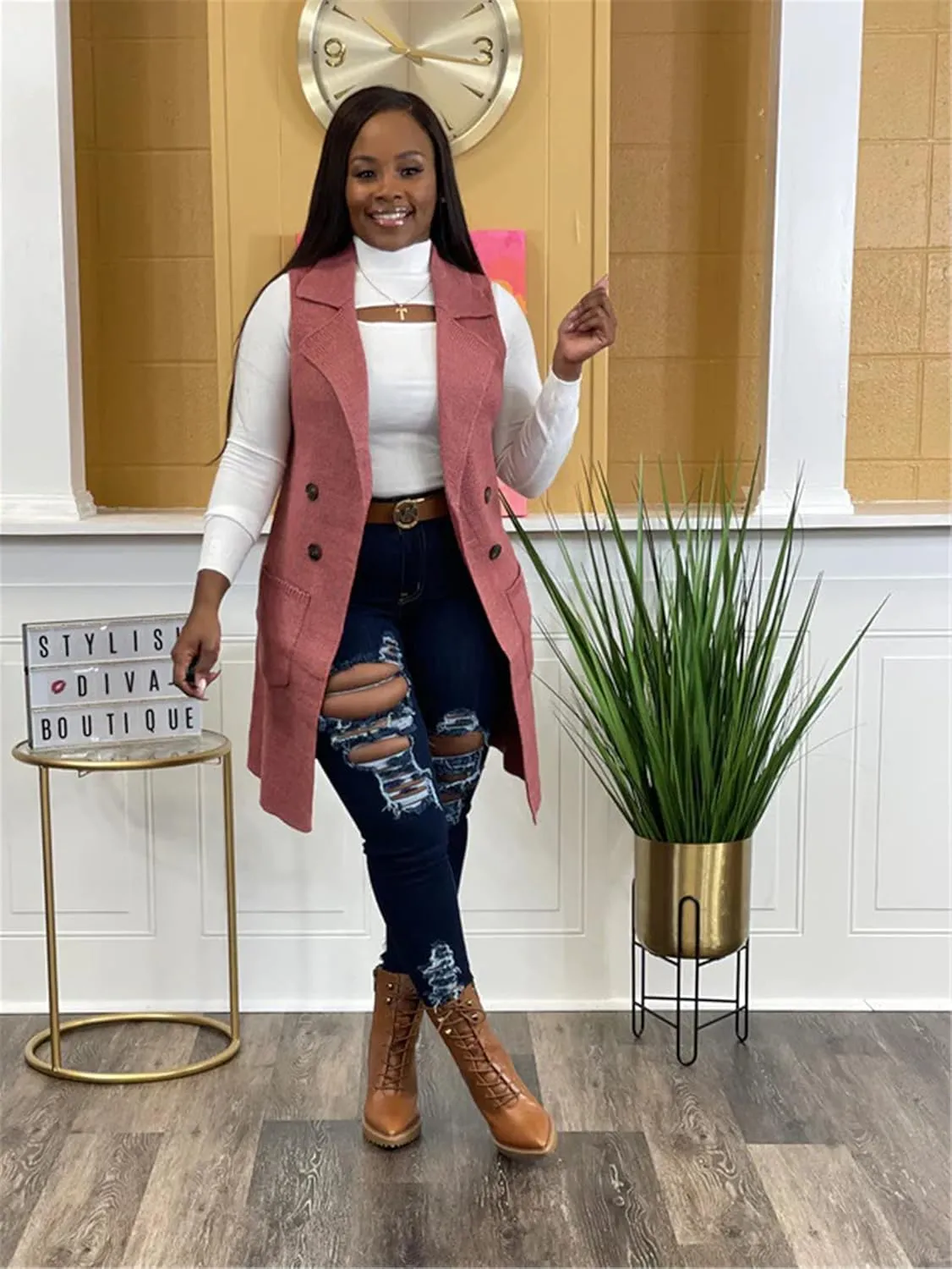 Women Long Sweater Vest Cardigans Sexy Sleeveless Ribbed Casual Jacket Coat Club