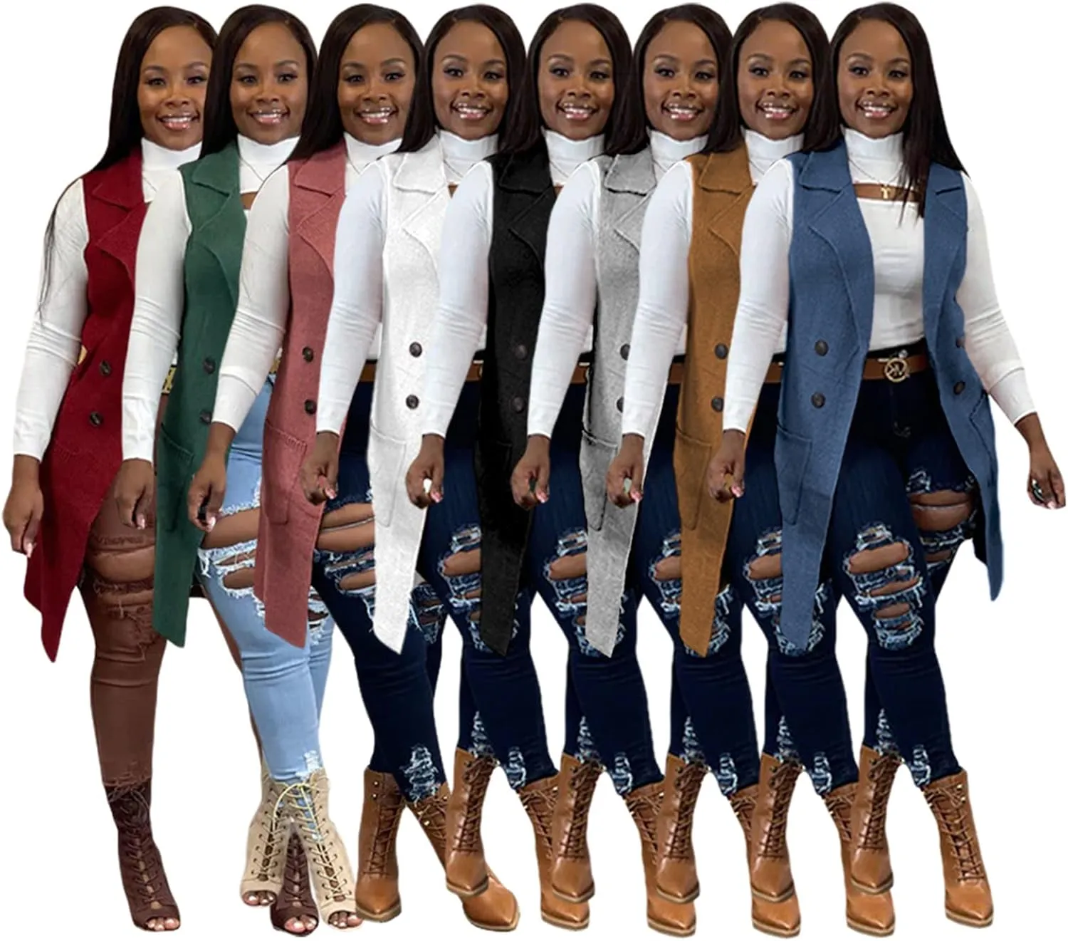 Women Long Sweater Vest Cardigans Sexy Sleeveless Ribbed Casual Jacket Coat Club