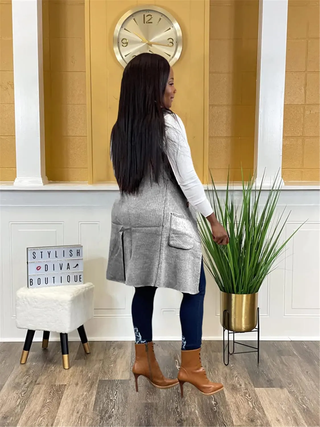 Women Long Sweater Vest Cardigans Sexy Sleeveless Ribbed Casual Jacket Coat Club