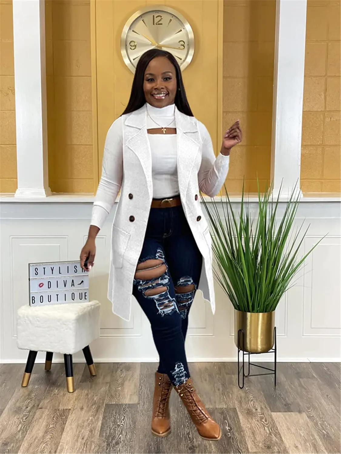 Women Long Sweater Vest Cardigans Sexy Sleeveless Ribbed Casual Jacket Coat Club