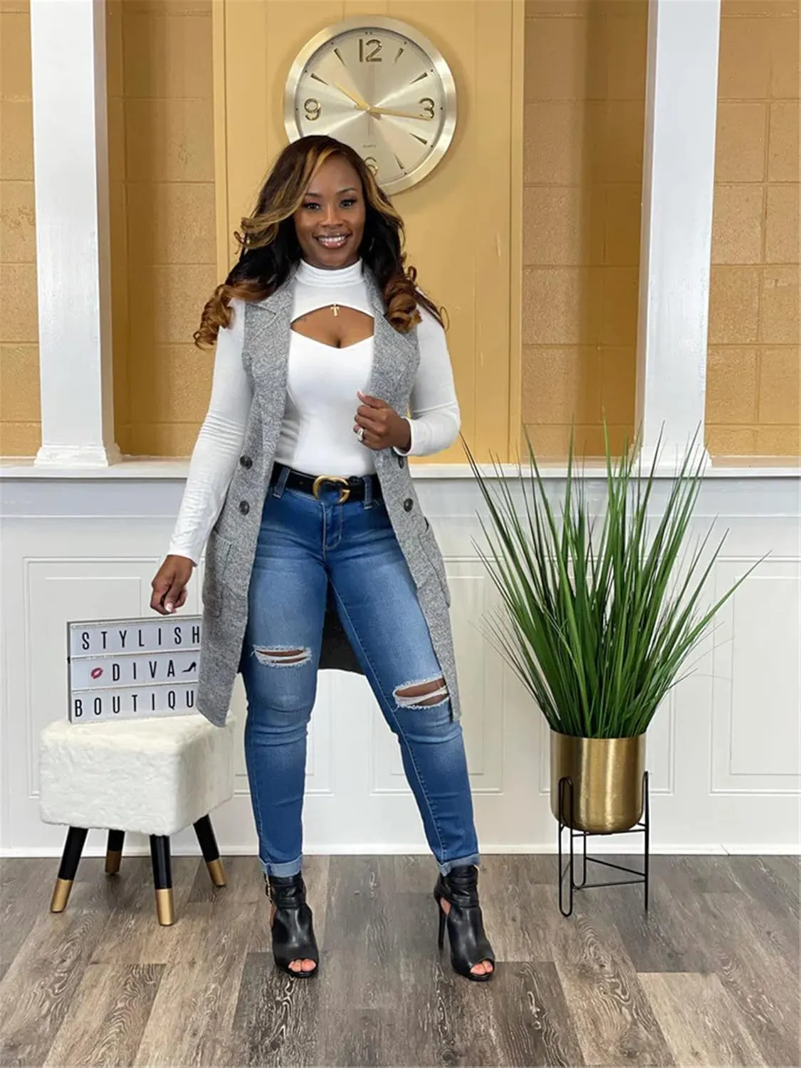 Women Long Sweater Vest Cardigans Sexy Sleeveless Ribbed Casual Jacket Coat Club