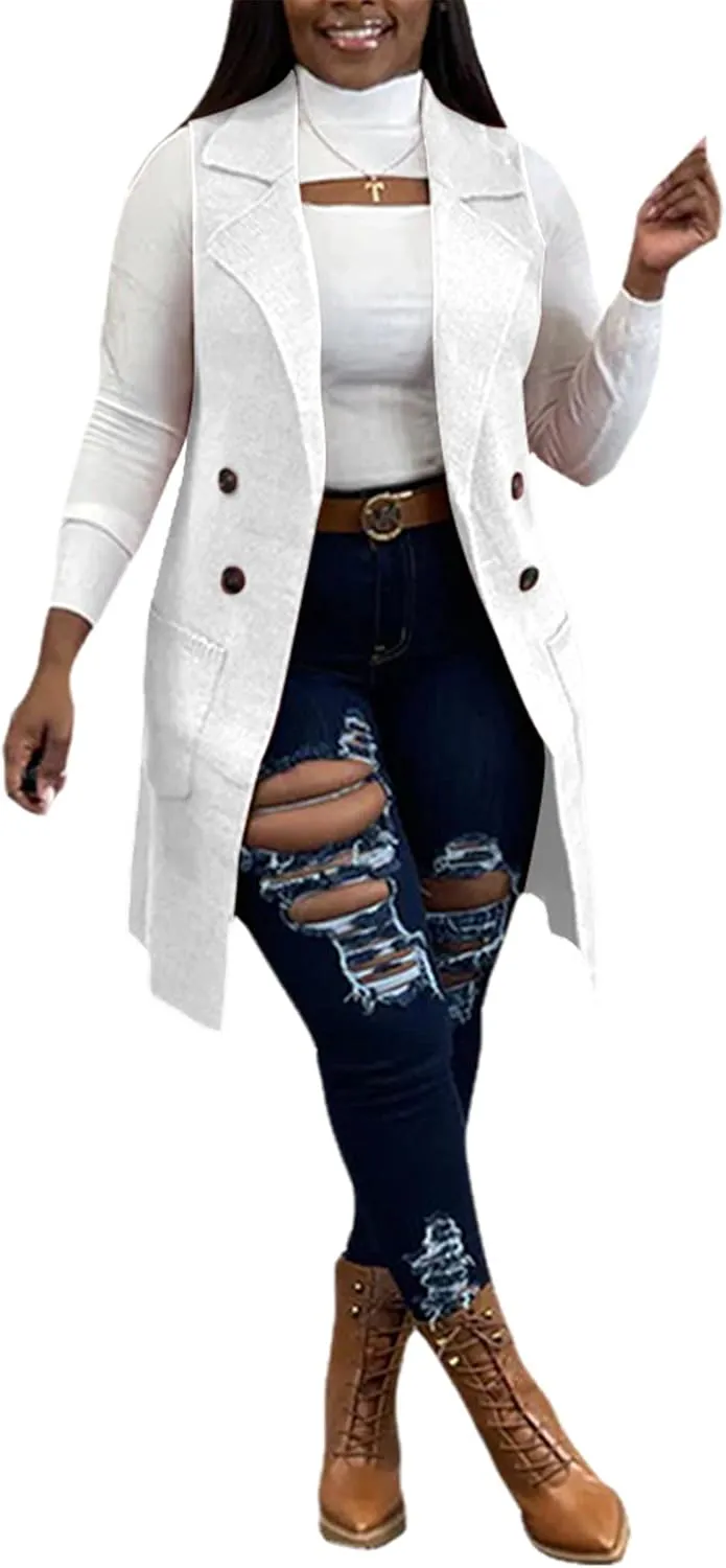 Women Long Sweater Vest Cardigans Sexy Sleeveless Ribbed Casual Jacket Coat Club
