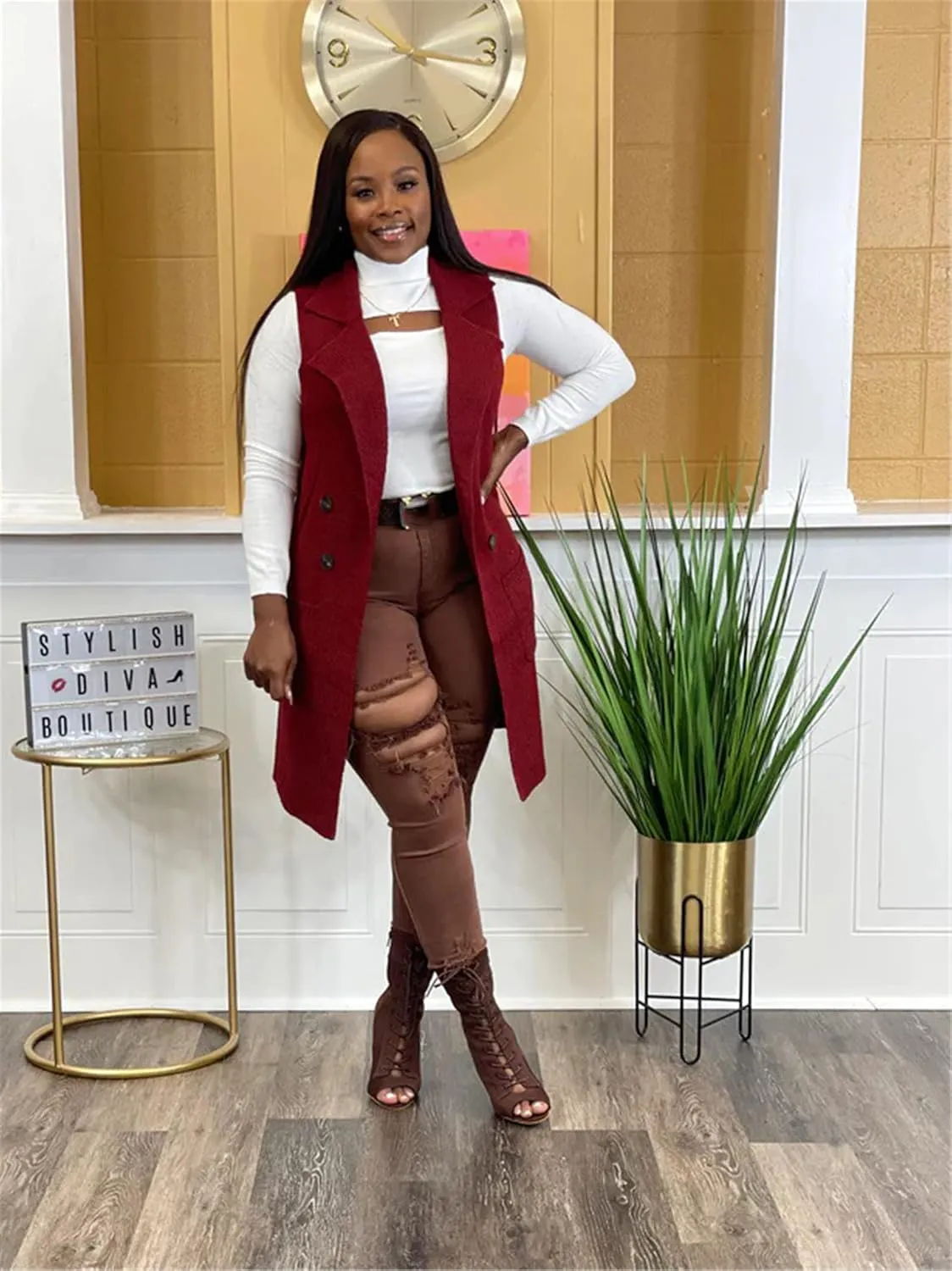 Women Long Sweater Vest Cardigans Sexy Sleeveless Ribbed Casual Jacket Coat Club