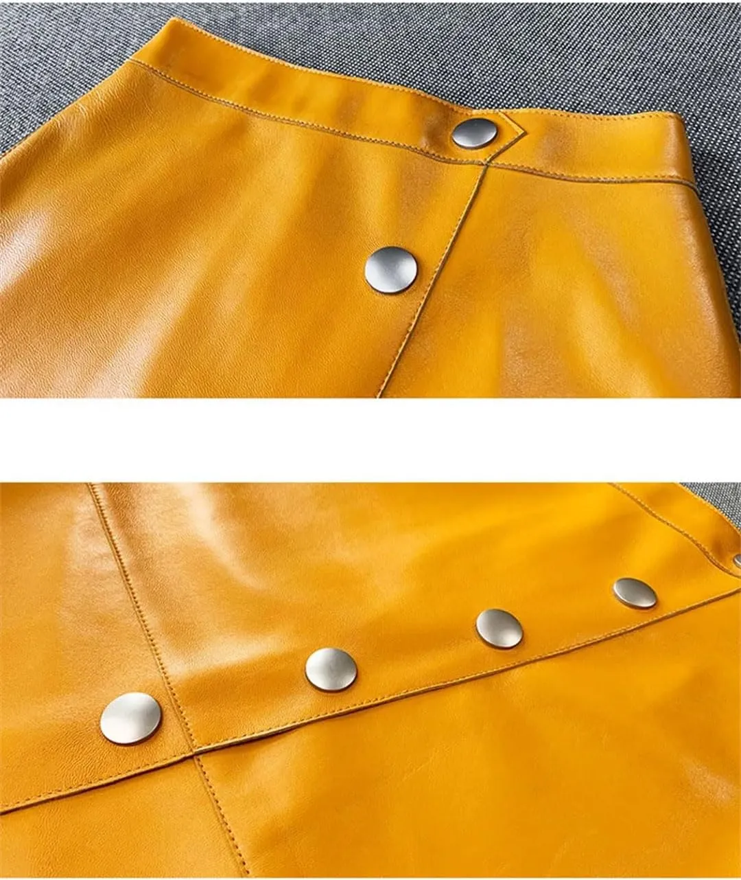 Women Retro Split Leather Skirt Solid Knee-Length Pencil Skirt Strecth Slim Midi Skirt