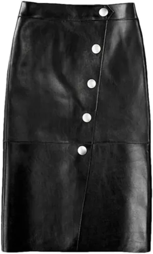 Women Retro Split Leather Skirt Solid Knee-Length Pencil Skirt Strecth Slim Midi Skirt