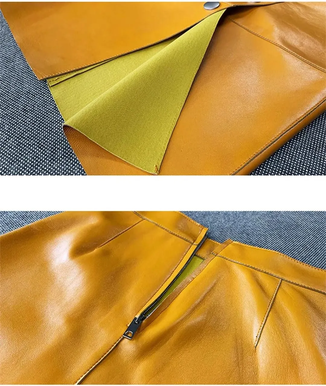 Women Retro Split Leather Skirt Solid Knee-Length Pencil Skirt Strecth Slim Midi Skirt