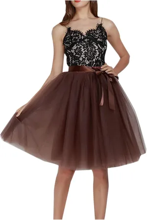 Women Tulle Skirt Adult 6 Layered Pleated Tutu Skirt A Line Knee Length Petticoat Swing Short Prom Party Skirt