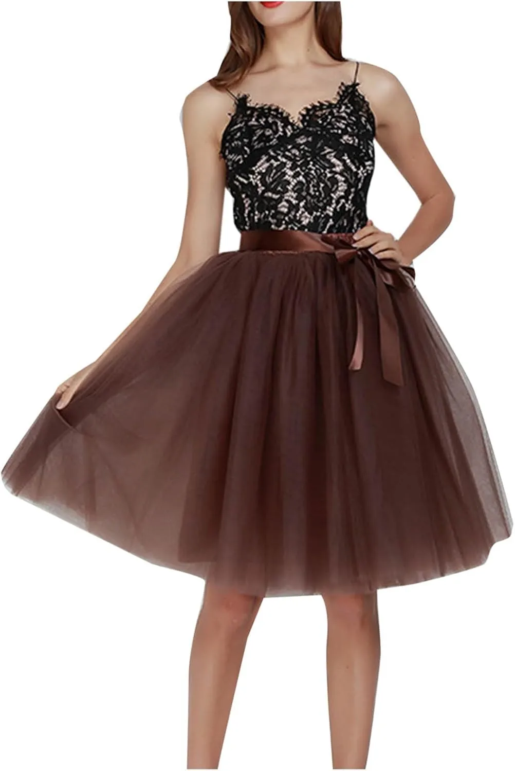 Women Tulle Skirt Adult 6 Layered Pleated Tutu Skirt A Line Knee Length Petticoat Swing Short Prom Party Skirt