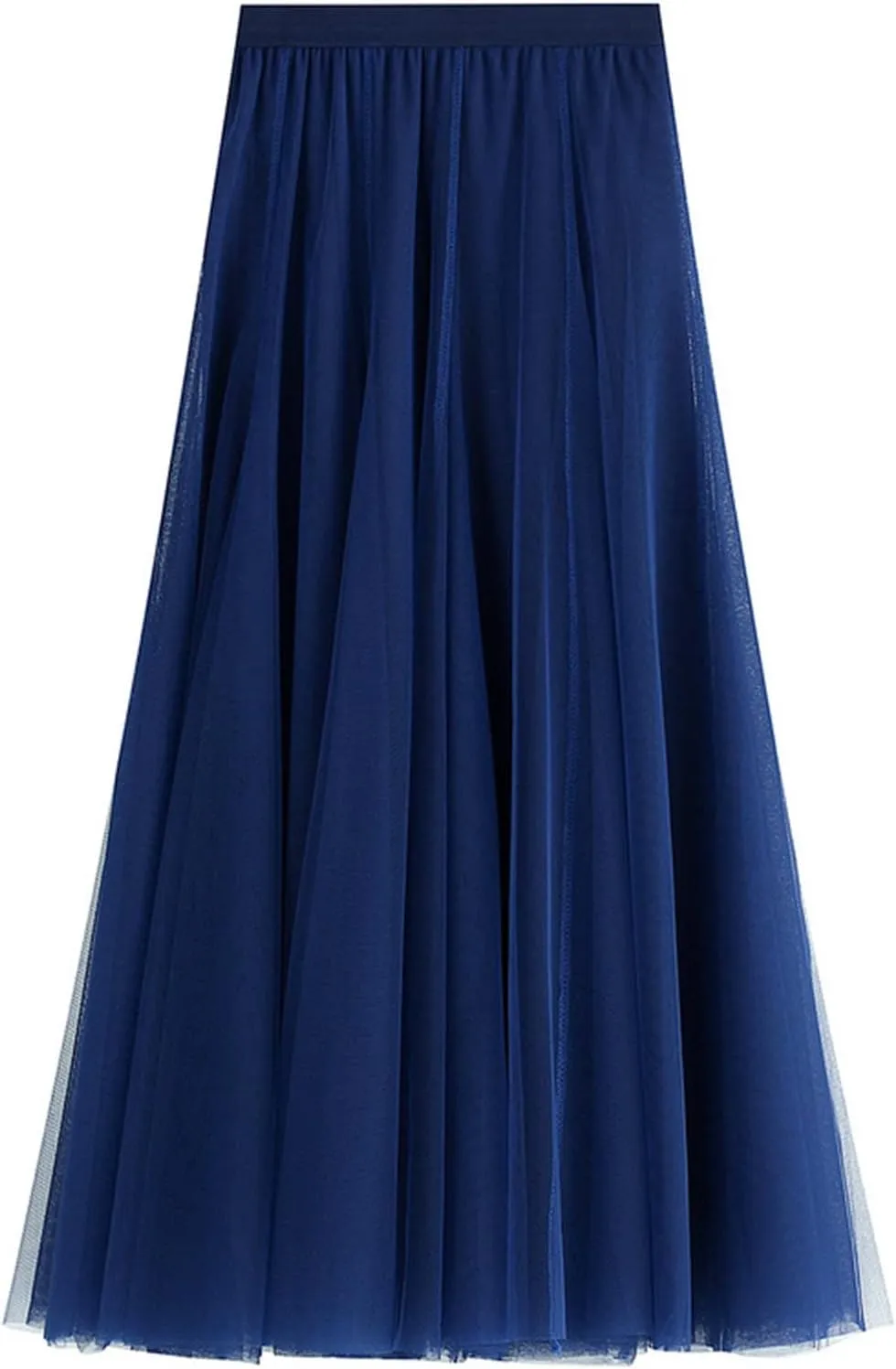 Women Tulle Tutu Midi Skirts Solid Color Layered Pleated A-Line Skirts Elastic Waist Mesh Long Skirts