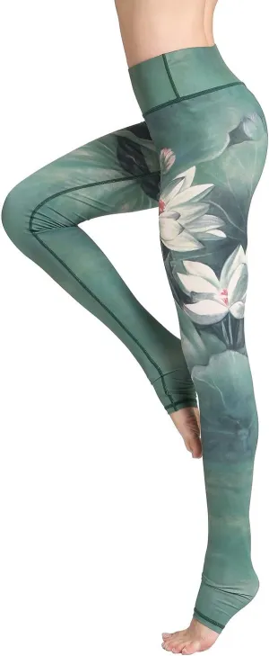 Women Yoga Pants Printed Over The Heel Stirrup Yoga Leggings High Waist Power Flex Capris Leggings for Fitness Running