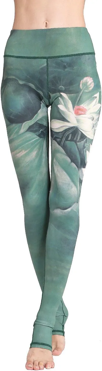 Women Yoga Pants Printed Over The Heel Stirrup Yoga Leggings High Waist Power Flex Capris Leggings for Fitness Running
