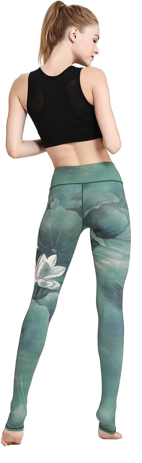 Women Yoga Pants Printed Over The Heel Stirrup Yoga Leggings High Waist Power Flex Capris Leggings for Fitness Running
