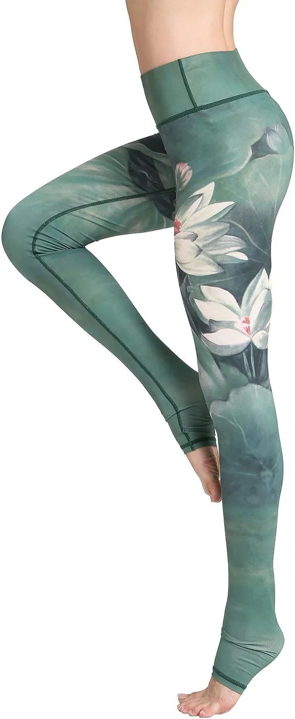 Women Yoga Pants Printed Over The Heel Stirrup Yoga Leggings High Waist Power Flex Capris Leggings for Fitness Running