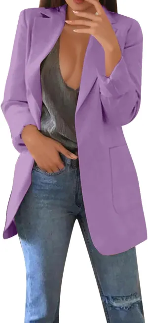 Womens 2024 Fashion Solid Overcoat Open Front Long Sleeve Outwear Lightweight Loose Oversized Jacket Coat Work Clothes