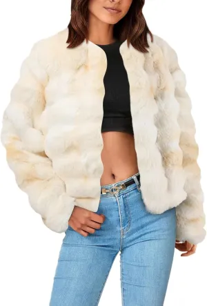 Women's 2024 Winter Coats Fleece Cropped Fuzzy Jacket Long Sleeve Pockets Shaggy Warm Outerwear Soft Clothes