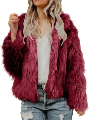 Women's 2024 Winter Coats Fleece Cropped Fuzzy Jacket Long Sleeve Pockets Shaggy Warm Outerwear Soft Clothes
