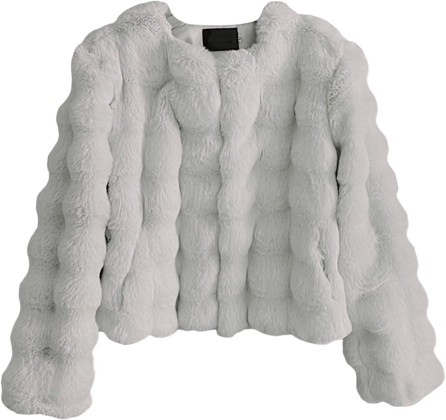 Women's 2024 Winter Coats Fleece Cropped Fuzzy Jacket Long Sleeve Pockets Shaggy Warm Outerwear Soft Clothes